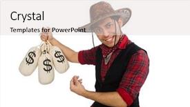  Presentation with cowboy - Beautiful PPT theme featuring young cowboy with money bags backdrop and a light gray colored foreground