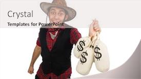  Presentation with cowboy - Theme having young cowboy with money bags isolated on white background and a lemonade colored foreground