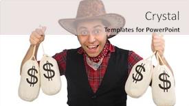  Presentation with cowboy - Amazing PPT layouts having young cowboy with money bags isolated on white backdrop and a lemonade colored foreground