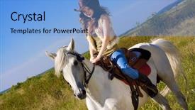  Presentation with white horse - PPT theme enhanced with young cowgirl on white horse background and a light blue colored foreground