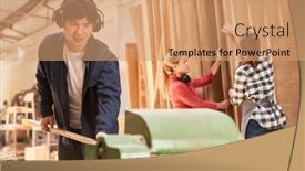  Presentation with craftsman - Presentation having young-craftsman-apprentice-planing-wood background and a coral colored foreground