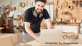  Presentation with craftsman - Beautiful theme featuring young-craftsman-as-creative-start backdrop and a lemonade colored foreground