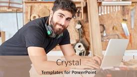  Presentation with customer service - Cool new PPT theme with young-craftsman-writes-an-email backdrop and a lemonade colored foreground