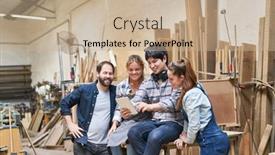  Presentation with computer workshop - PPT layouts enhanced with young-craftsmen-start-up-team background and a coral colored foreground