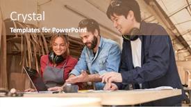  Presentation with computer workshop - Presentation theme featuring young-craftsmen-team background and a coral colored foreground