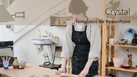  Presentation with clay - Slide deck with young-craftswoman-or-owner background and a coral colored foreground