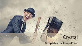  Presentation with processor - Cool new theme with young crazy woman damaging computer backdrop and a soft green colored foreground