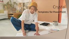  Presentation with artist - Slides with young-creative-brunette-female-artist background and a coral colored foreground