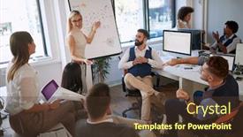  Presentation with business leaders - PPT layouts with young-creative-business-people-meeting background and a tawny brown colored foreground