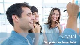  Presentation with creative writing - Cool new theme with young-creative-business-people-writing backdrop and a teal colored foreground