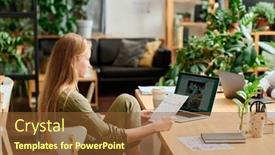  Presentation with office images - Presentation theme with young-creative-businesswoman-or-designer background and a tawny brown colored foreground