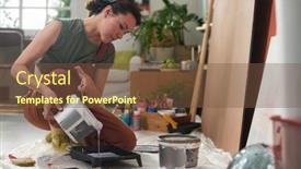  Presentation with creation - PPT theme with young-creative-female-artist-pouring background and a  colored foreground