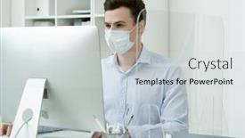  Presentation with new office - PPT theme with young-creative-male-designer background and a light gray colored foreground