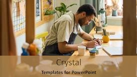  Presentation with creative - Presentation design featuring young-creative-man-bending-over background and a gold colored foreground