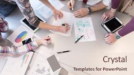  Presentation with animated business people - Colorful theme enhanced with young creative people group brainstorming backdrop and a lemonade colored foreground