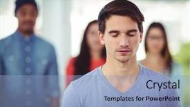  Presentation with closed - Presentation design enhanced with young creative team with eyes background and a light blue colored foreground