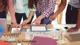  Presentation with team working together - Cool new PPT layouts with young-creative-team-working-together backdrop and a coral colored foreground