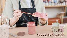  Presentation with apron - Presentation theme enhanced with young-creative-woman-in-apron background and a soft green colored foreground