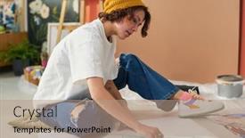  Presentation with sketching - Presentation design having young-creative-woman-in-casualwear background and a coral colored foreground