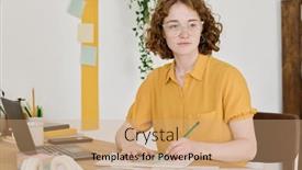  Presentation with yellow paper - PPT layouts having young-creative-woman-in-eyeglasses background and a coral colored foreground