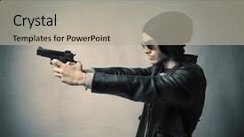  Presentation with gun - Presentation enhanced with young criminal pointing a gun background and a light gray colored foreground