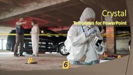  Presentation with crime scene - Presentation having young-criminological-expert-in-coveralls background and a tawny brown colored foreground