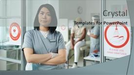  Presentation with medical cross - Colorful presentation design enhanced with young-cross-armed-female-clinician backdrop and a light gray colored foreground