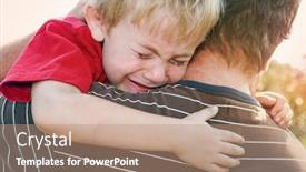  Presentation with crying - Presentation theme featuring young-crying-boy-being-comforted background and a coral colored foreground