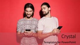  Presentation with german shepherd two young puppys - Audience pleasing PPT theme consisting of young curious smiling twin brother backdrop and a red colored foreground