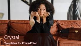  Presentation with fashion shoes - PPT theme consisting of young-curly-businesswoman-choosing-shoes background and a wine colored foreground