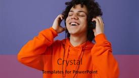  Presentation with listening - Theme having young-curly-man-in-headphones background and a red colored foreground