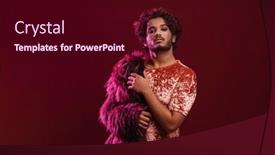  Presentation with makeup - PPT theme with young-curly-man-with-makeup background and a  colored foreground