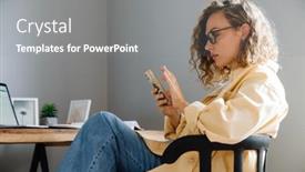  Presentation with glasses - Slides with young-curly-serious-woman background and a gray colored foreground