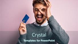  Presentation with credit card - Colorful presentation theme enhanced with young-customer-man-with-beard backdrop and a ocean colored foreground