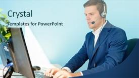 Presentation with support - Colorful PPT theme enhanced with young customer support phone operator backdrop and a cool aqua colored foreground