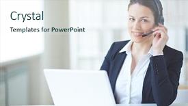  Presentation with support - Colorful presentation theme enhanced with young customer support representative looking backdrop and a sky blue colored foreground