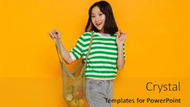  Presentation with cute vegetables - Presentation theme having young-cute-asian-girl background and a gold colored foreground