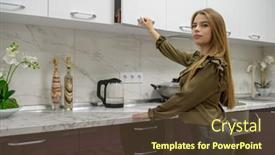  Presentation with minimalist - PPT layouts with young-cute-caucasian-woman background and a tawny brown colored foreground