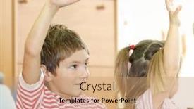  Presentation with elementary - Cool new slides with young cute child girl and boy students of elementary school during lesson backdrop and a coral colored foreground