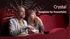  Presentation with movie popcorn - PPT theme having while watching movie with doodle background and a  colored foreground