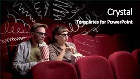  Presentation with movie theater hall of cinema - PPT theme featuring while watching movie with doodle background and a  colored foreground