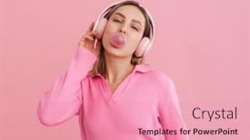  Presentation with headphones - Slide deck enhanced with young-cute-girl-in-pink background and a coral colored foreground