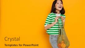  Presentation with cute vegetables - Presentation theme enhanced with young-cute-smiling-asian-girl background and a gold colored foreground