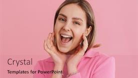  Presentation with cute - Theme consisting of young-cute-smiling-girl-touching background and a coral colored foreground