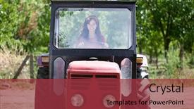  Presentation with tractor - Beautiful slides featuring young cute woman driving tractor backdrop and a red colored foreground