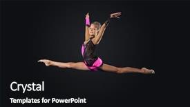  Presentation with show - Presentation theme enhanced with competition gymnastics exercises - young cute woman in gymnast background and a black colored foreground