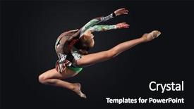  Presentation with black woman - Colorful slides enhanced with rhythmic gymnastics - young cute woman in gymnast backdrop and a black colored foreground