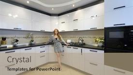  Presentation with kitchen design - Amazing PPT layouts having young-cute-woman-in-red backdrop and a coral colored foreground