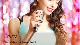  Presentation with glitter - Cool new slides with young cute woman singing against bright glitter background backdrop and a coral colored foreground