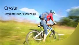  Presentation with cyclist - Beautiful slide deck featuring 18 wheel - young cyclist rides from green backdrop and a light blue colored foreground